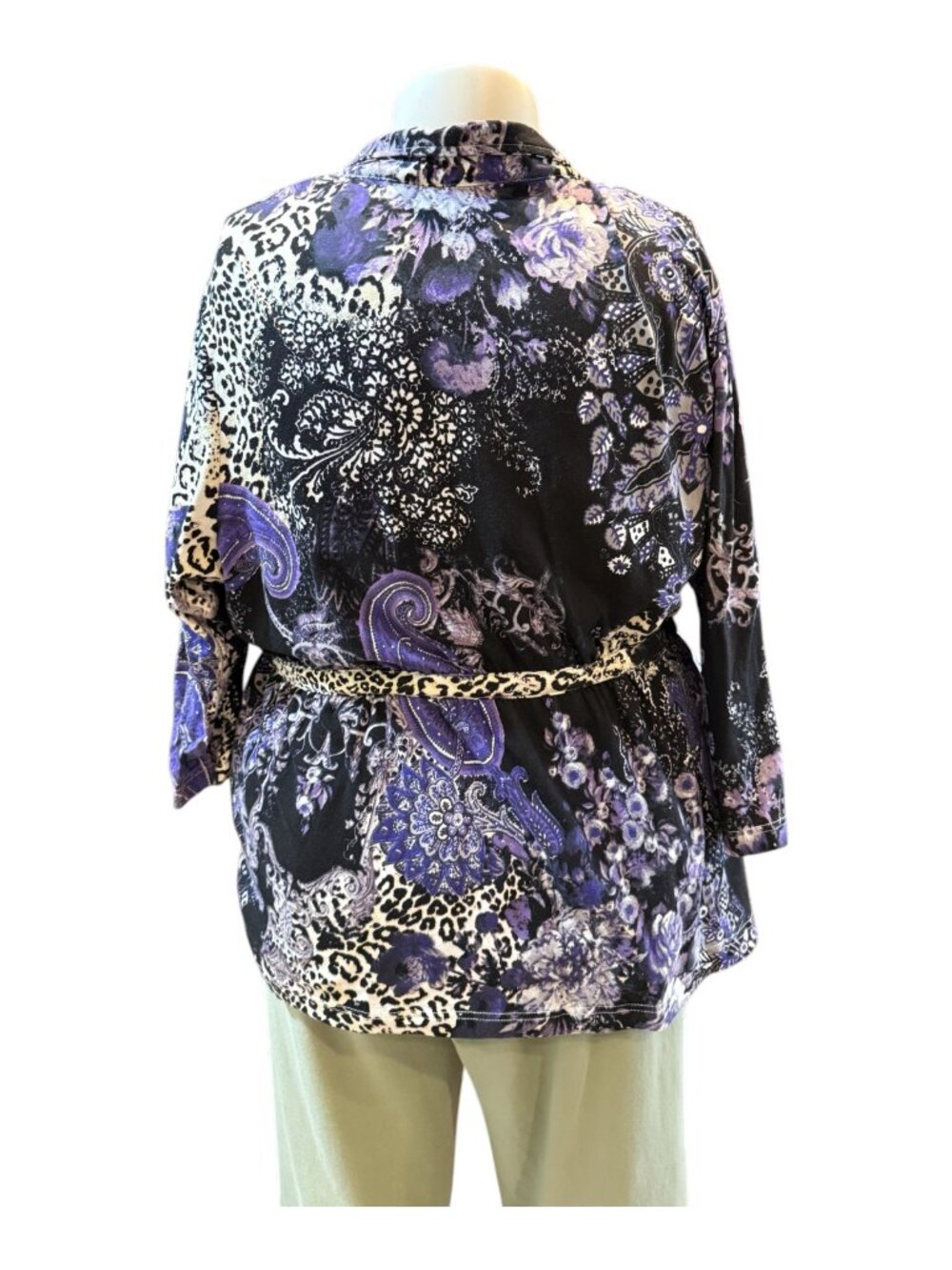 Onque Woman 2X Purple Abstract Pattern 3/4 Slv Full Zip Light Jacket & Top Set - Picture 2 of 10